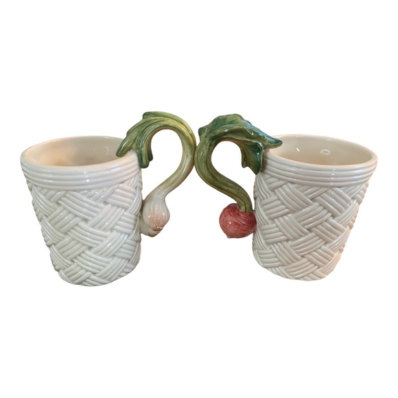1995 Fitz and Floyd Basket Weave Coffee Mug Green Onion and radish Handle - Picture 4 of 7